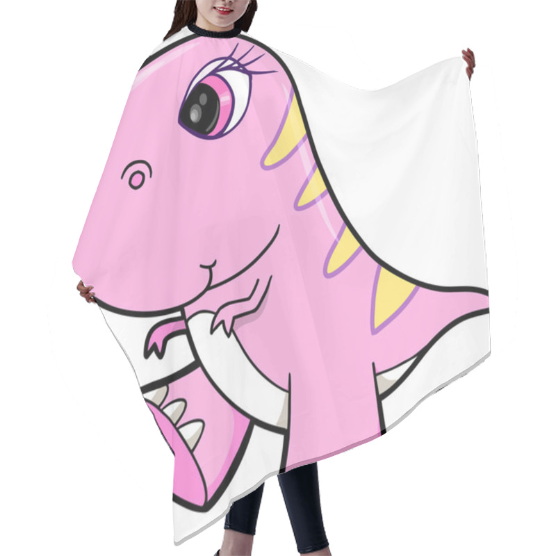 Personality  Cute Girl Pink Dinosaur Animal Vector Illustration Art Hair Cutting Cape