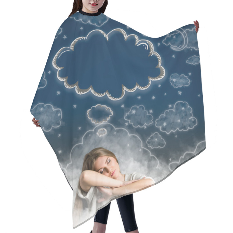 Personality  Woman Dreaming With Cloud Over Her Head  Hair Cutting Cape