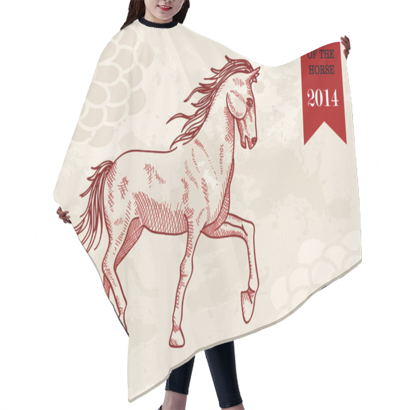 Personality  Chinese New Year Horse Hand Drawn Vector File. Hair Cutting Cape