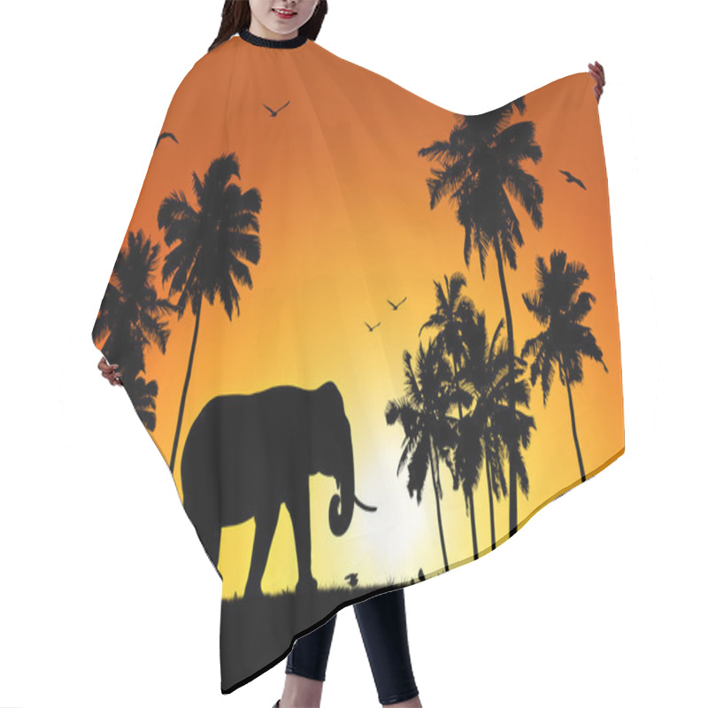 Personality  Lonely Elephant On Tropical Sunset Background Hair Cutting Cape