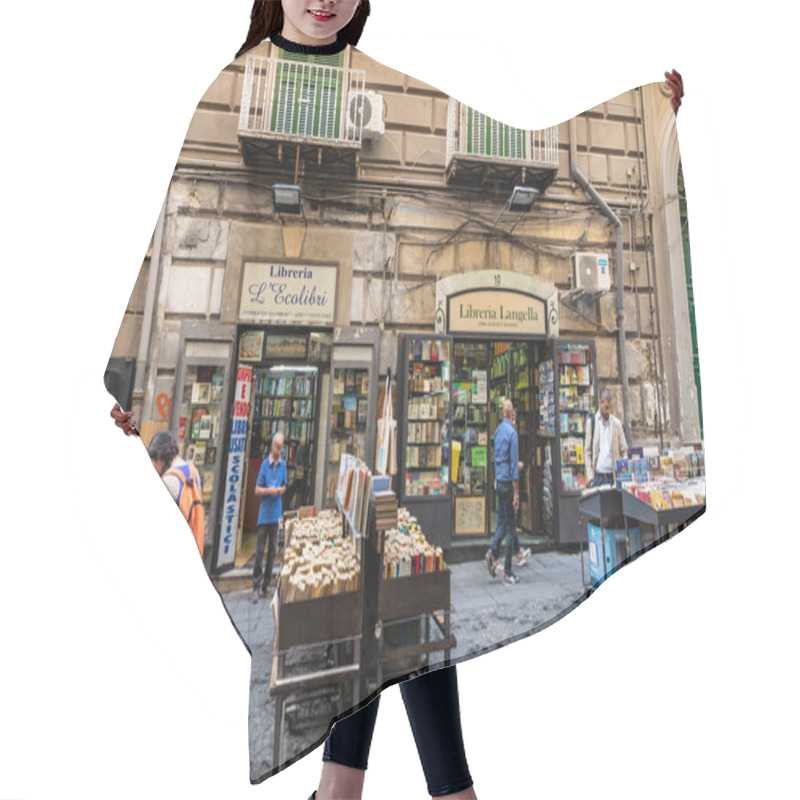 Personality  Naples, Italy - September 9, 2019: Bookshops In The Port Alba With People Around In Piazza Dante, One Of The City Gates In The Historical Center Of Naples, Italy Hair Cutting Cape