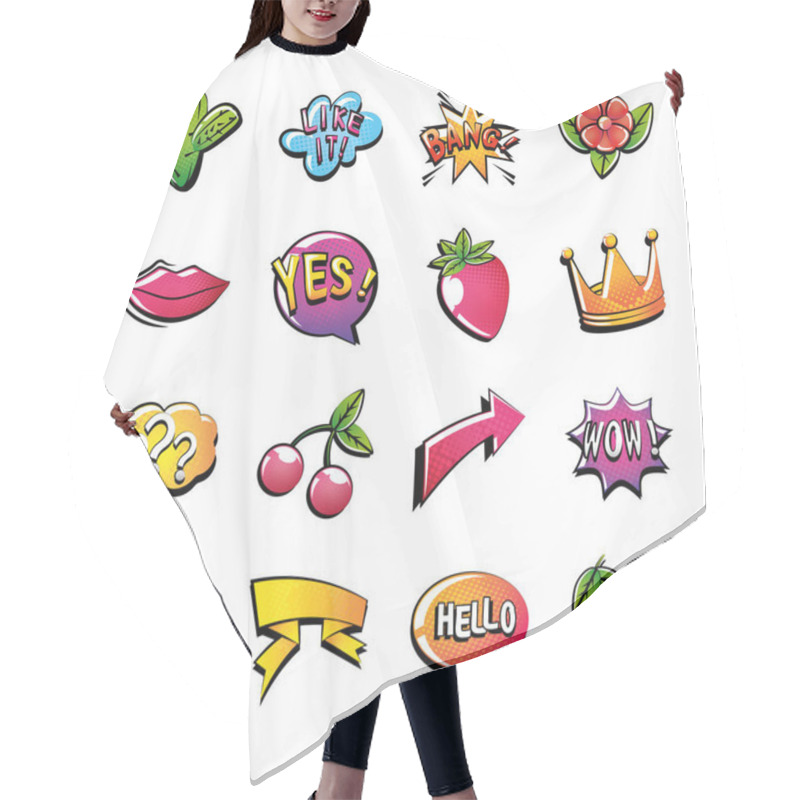 Personality  Set Of Pop Art Style Icons On White Background Hair Cutting Cape