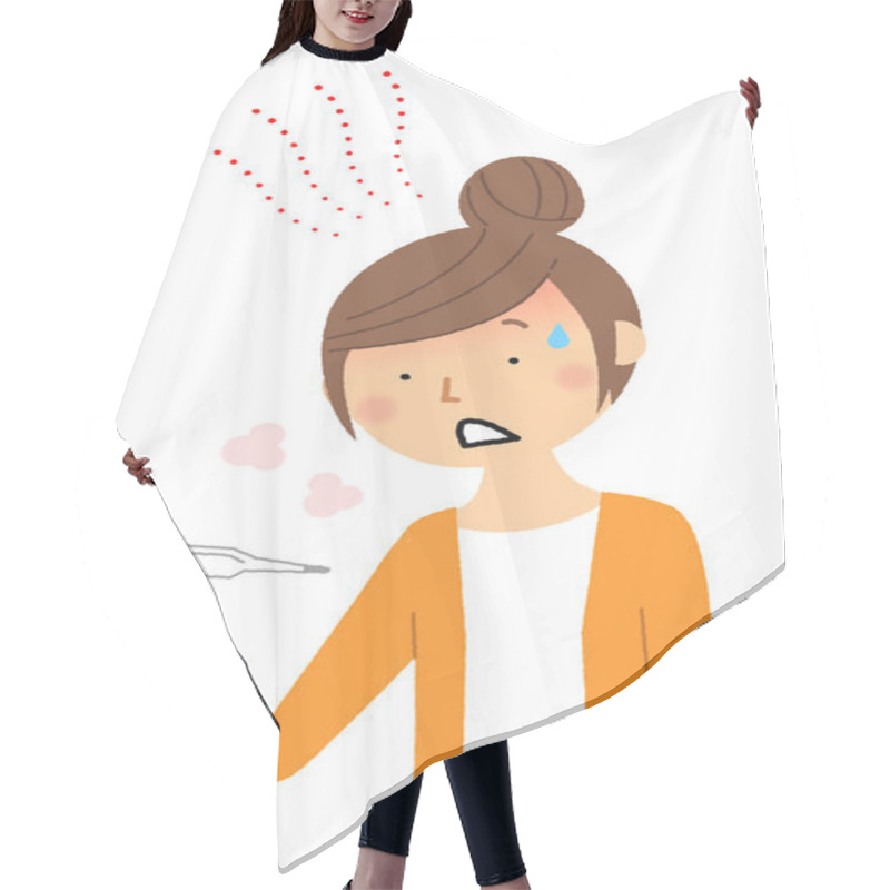 Personality  A Young Woman Taking A Temperature Measurement/Illustration Of A Young Woman Taking A Temperature Measurement. Hair Cutting Cape