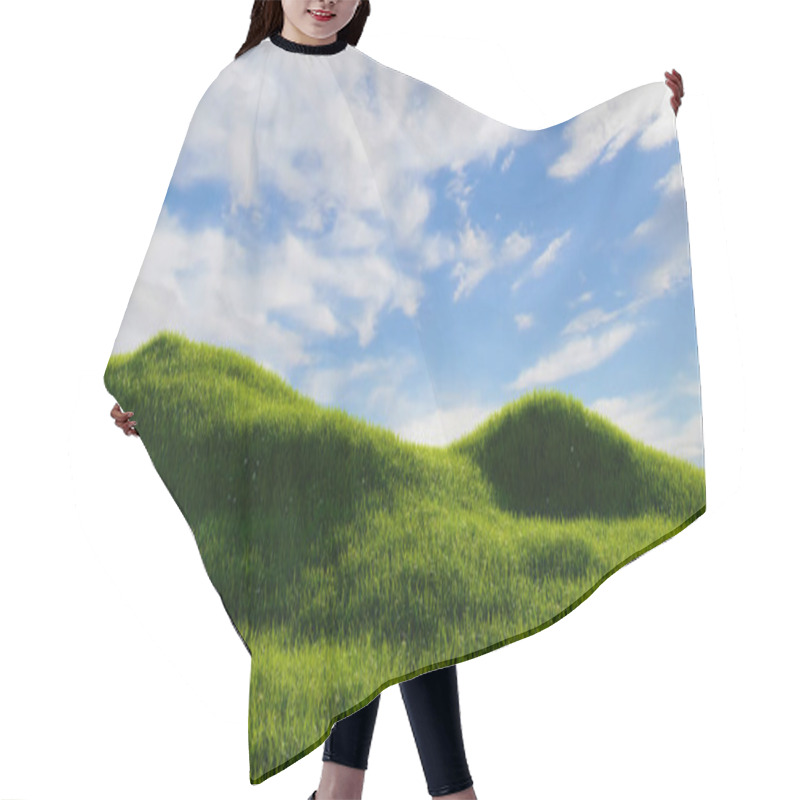 Personality  Green Grassland With Clear Blue Sky Background. Outdoor Nature Concept. 3D Illustration Rendering Hair Cutting Cape