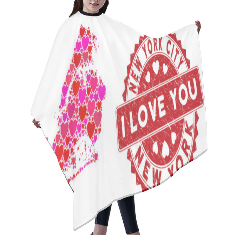 Personality  Valentine Heart Collage New York City Map With Grunge Seal Hair Cutting Cape