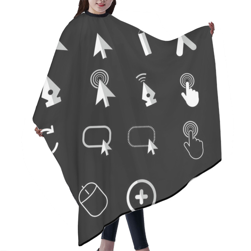 Personality  Clicking Mouse Cursors, Computer Finger Pointers Vector Icon Hair Cutting Cape