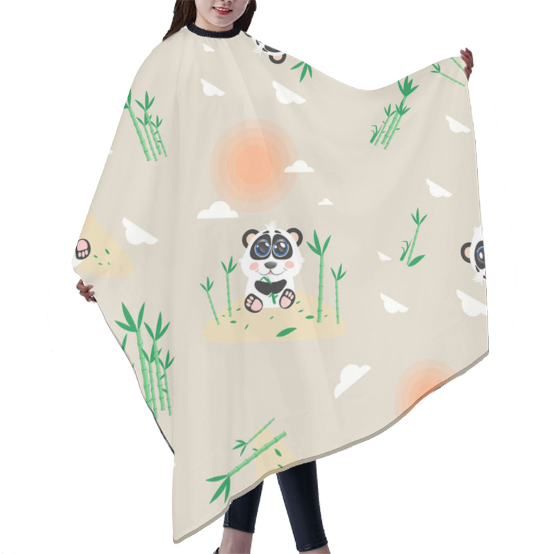 Personality  Seamless Cartoon Pattern With Panda,the Sun,bamboo Hair Cutting Cape