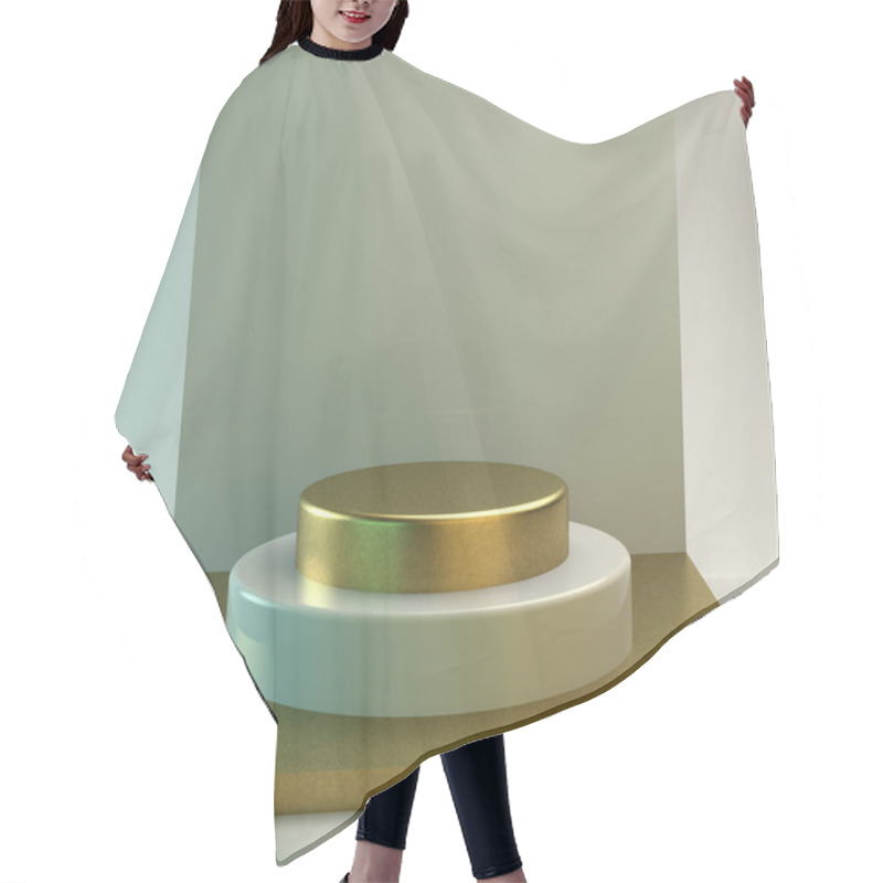 Personality  Scene With Geometric Simple Shapes. Golden Podium, Soft Light. 3d Illustration Hair Cutting Cape