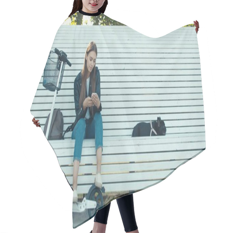 Personality  Young Woman And Dog Hair Cutting Cape