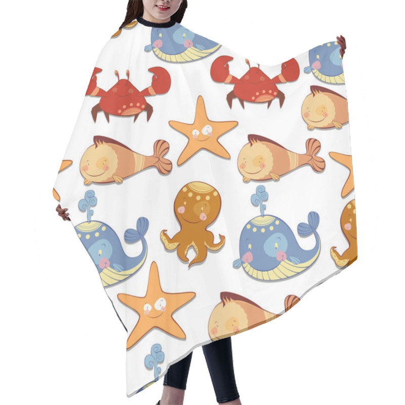 Personality  Seamless Background Of Marine Animals Hair Cutting Cape