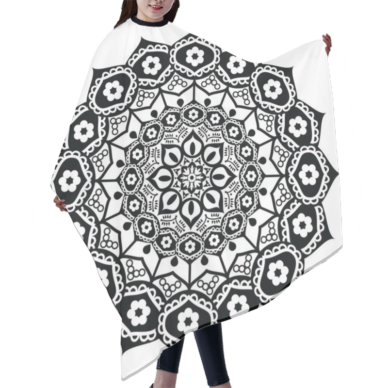 Personality  Lotus Flower Representing  Meaning :  Exactness, Spiritual Awakening, And Purity  In Buddhism In Black And White In Mandala Style Hair Cutting Cape