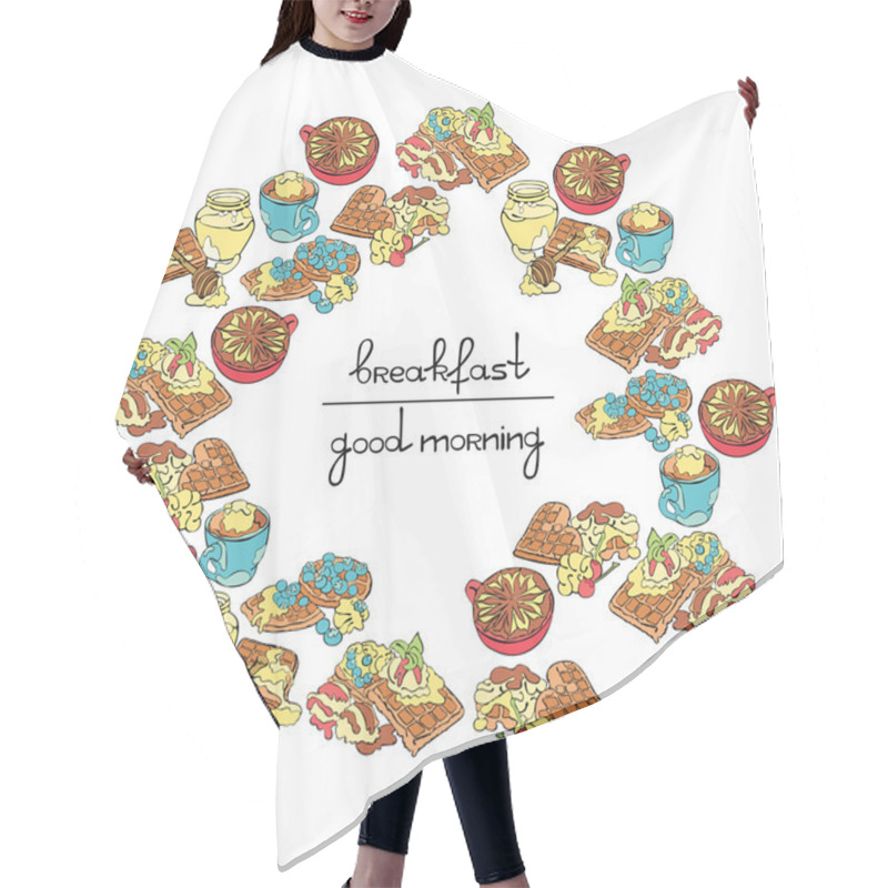 Personality  Good Morning. Breakfast. Coffee Cup And Wafers. Isolated Vector Object On White Background. Frame - Wreath. Hair Cutting Cape