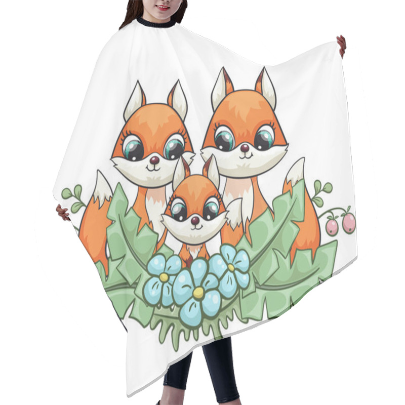 Personality  Fox Baby With Mom And Dad Cute Print. Sweet Tiny Family. Cool Friends Animal With Forest Flower Hair Cutting Cape