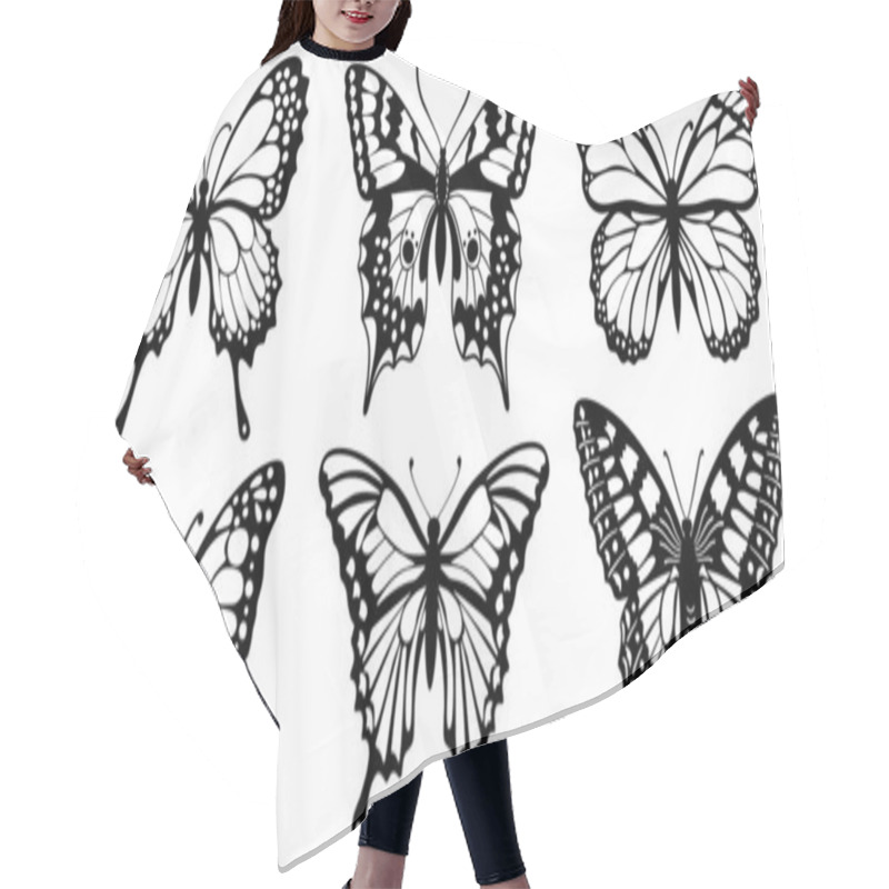 Personality  Drawing Black Silhouettes Of Butterflies On A White Background Hair Cutting Cape