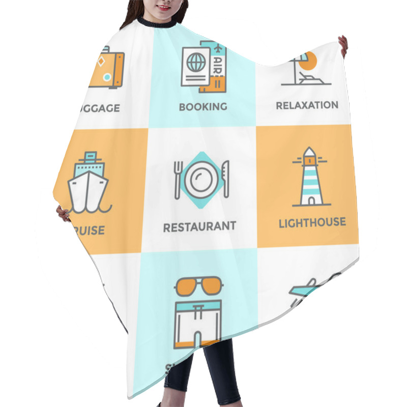 Personality  Travel And Vacation Line Icons Set Hair Cutting Cape