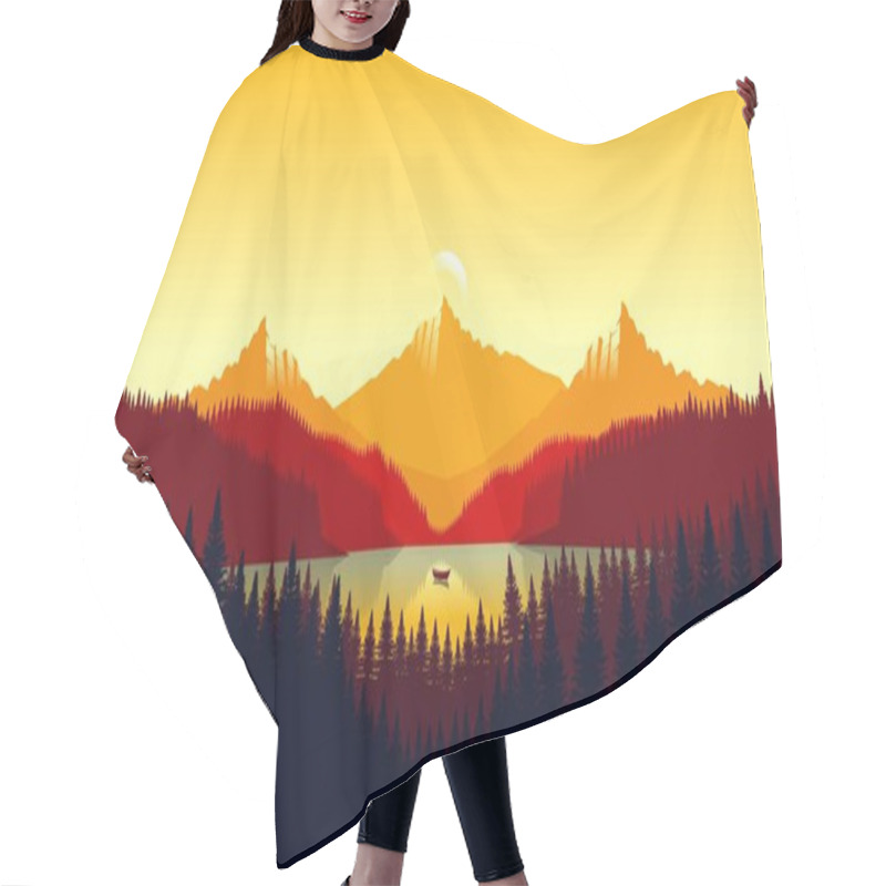 Personality  Orange Mountain Landscape Wallpaper In A Minimalist Flat Design Style Hair Cutting Cape