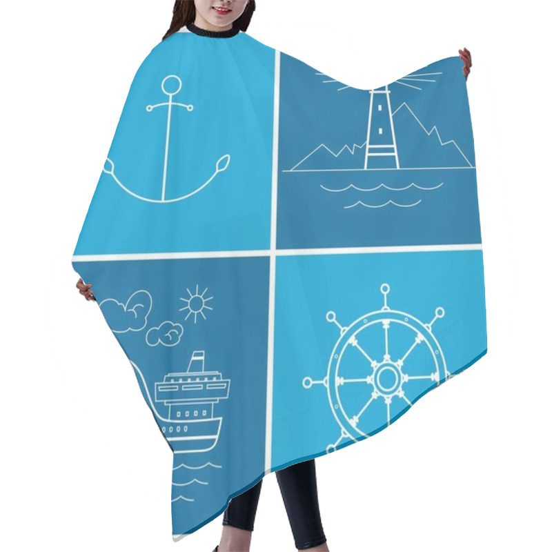 Personality  Set Of Maritime Icons, Vector Illustration Hair Cutting Cape