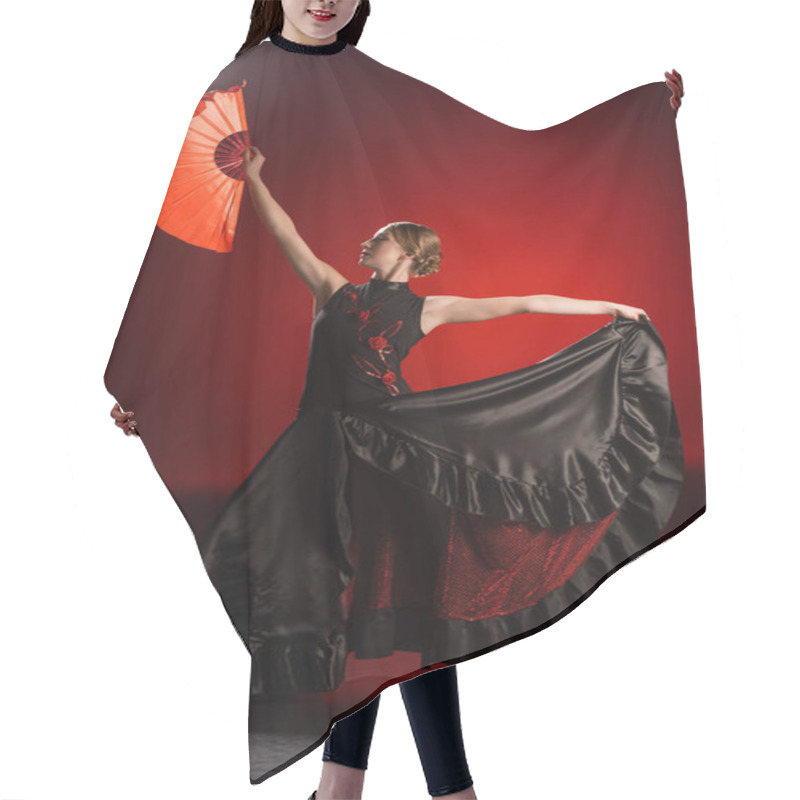 Personality  Elegant Flamenco Dancer In Dress Holding Fan While Dancing On Red  Hair Cutting Cape