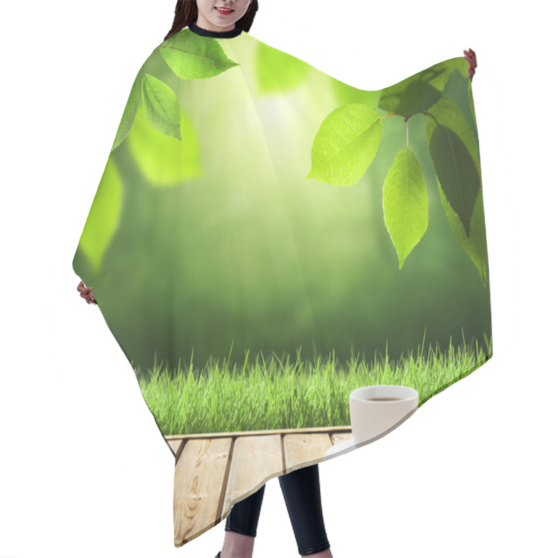 Personality  Cup Coffee And Sunny Trees Background Hair Cutting Cape