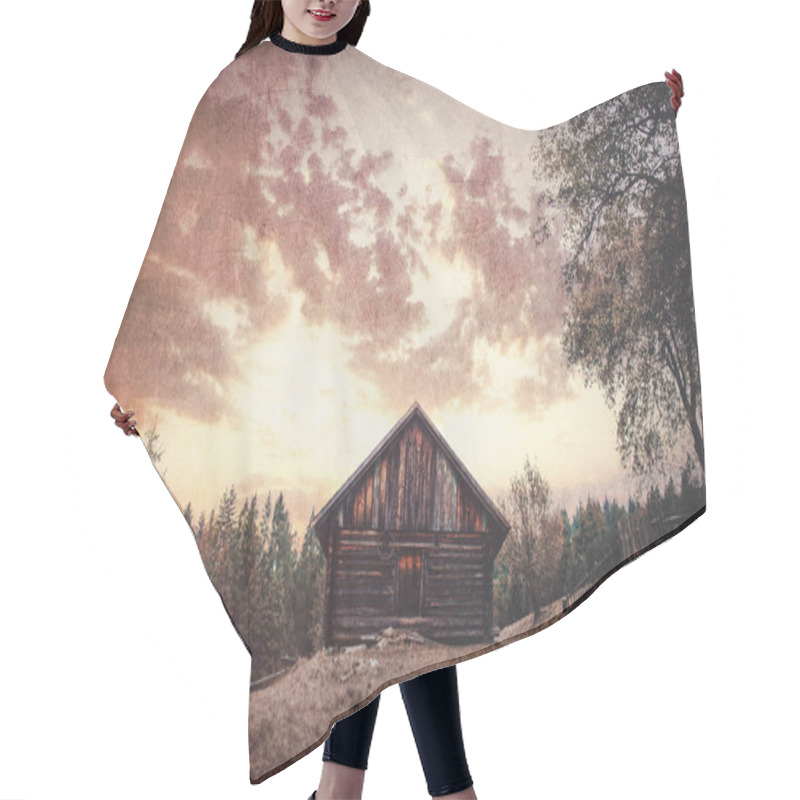 Personality  Old Cracked Wooden House In Forest Hair Cutting Cape