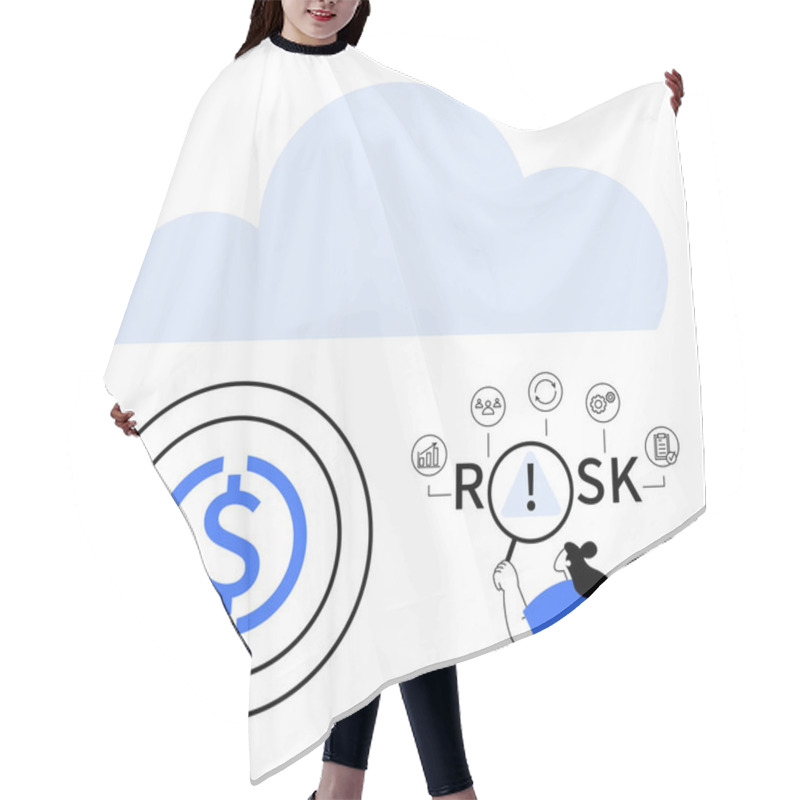 Personality  Cloud Graphic Above Dollar Coin Logo And A Person Analyzing Risk Factors Thumbs Up User Data, Security, And Finance. Ideal For Analytics, Finance, Cloud Tech, Security, Decision-making, Risk Hair Cutting Cape