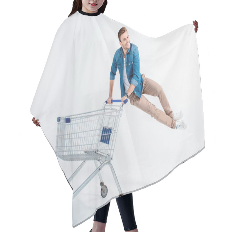 Personality  Young Man With Shopping Trolley Hair Cutting Cape