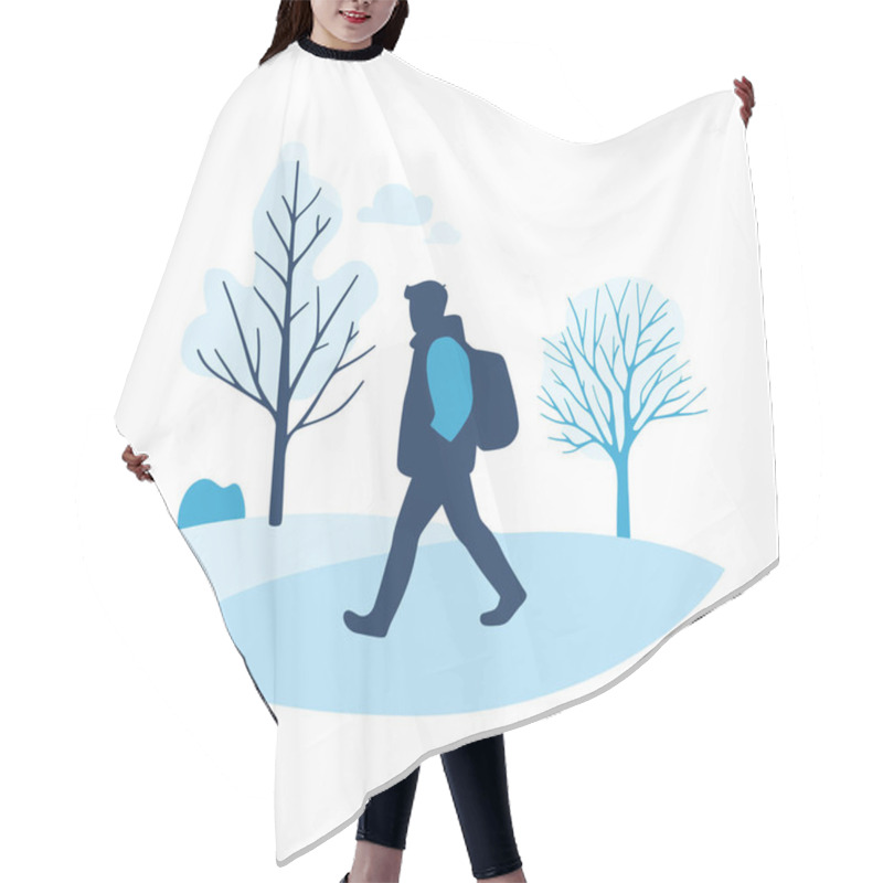 Personality   Minimal Flat Person Walking On A Foggy Morning Flat Vector Hair Cutting Cape