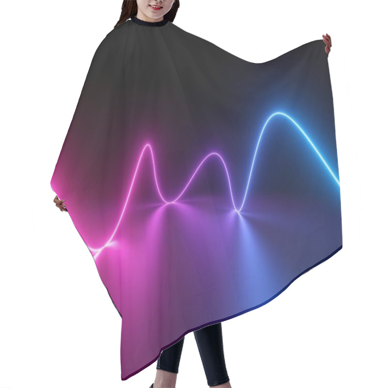 Personality  3d Render, Abstract Pink Blue Neon Background With Wavy Line Glowing In Ultraviolet Spectrum Hair Cutting Cape