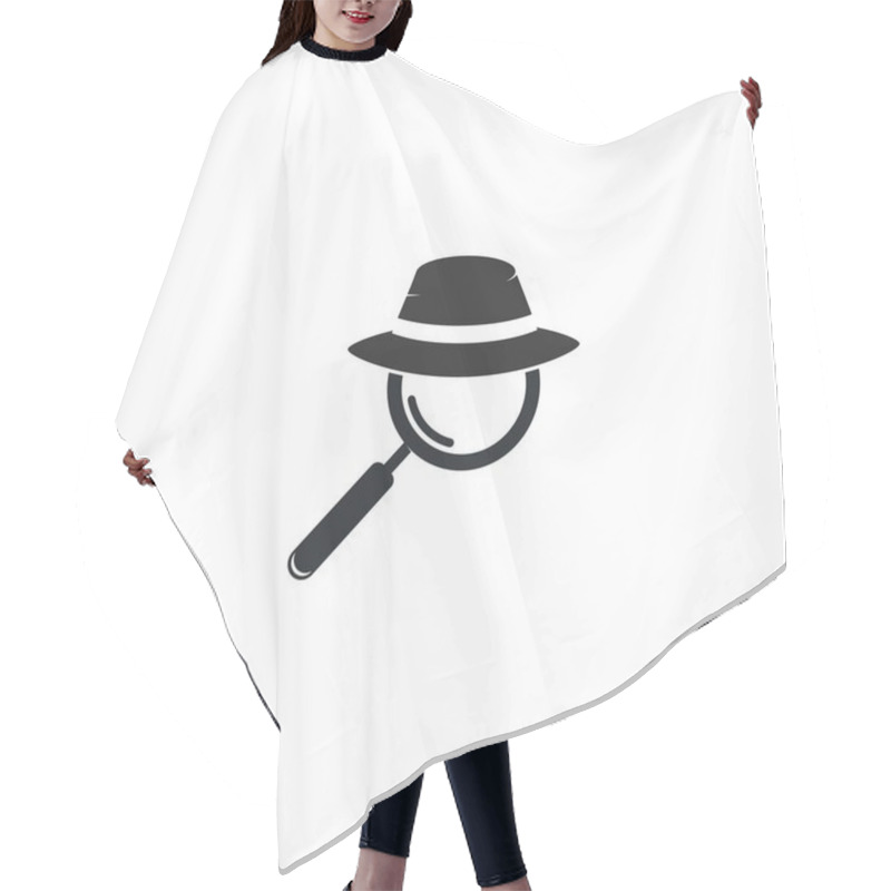 Personality  Detective Hat With Magnifying Glass Logo Vector Icon Illustration Design   Hair Cutting Cape