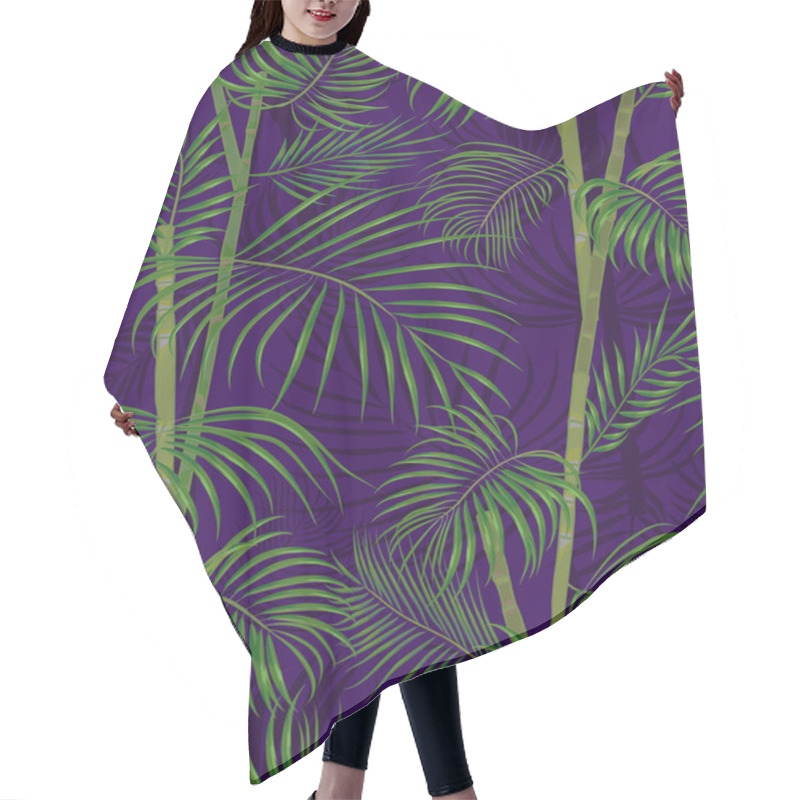 Personality  Seamless Hand Drawn Tropical Pattern With Palm Leaves, Jungle Exotic Leaf On Dark Background Hair Cutting Cape