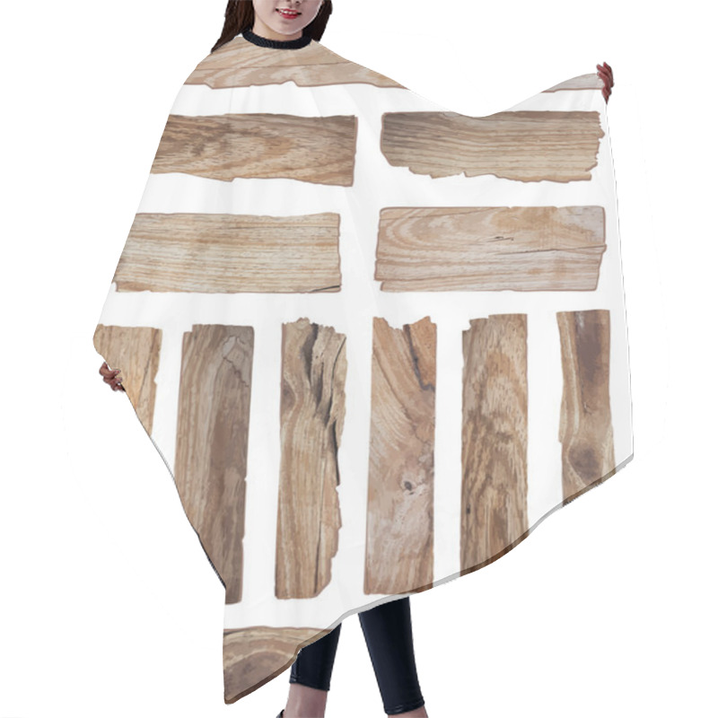 Personality  Old Wood Plank Isolated On White Background Hair Cutting Cape