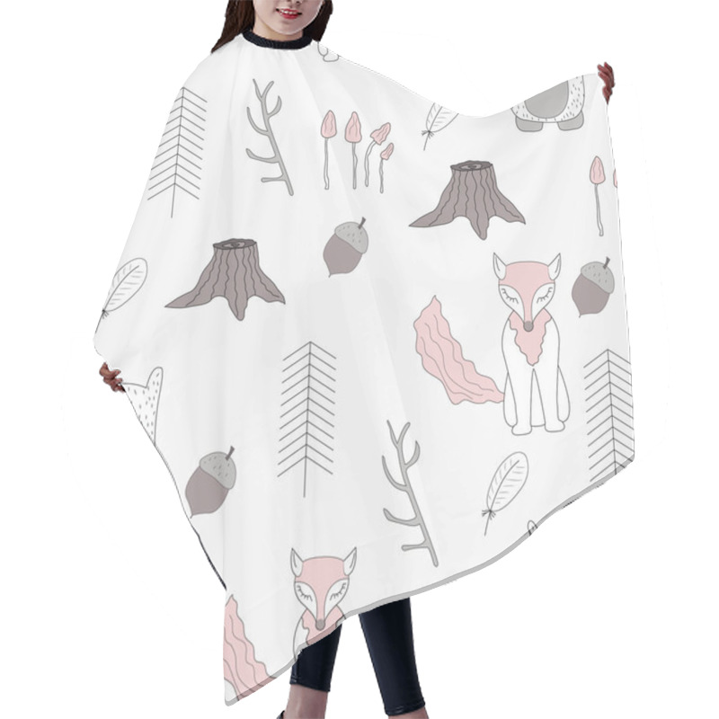 Personality  Scandinavian Woodland Seamless Pattern. Hair Cutting Cape