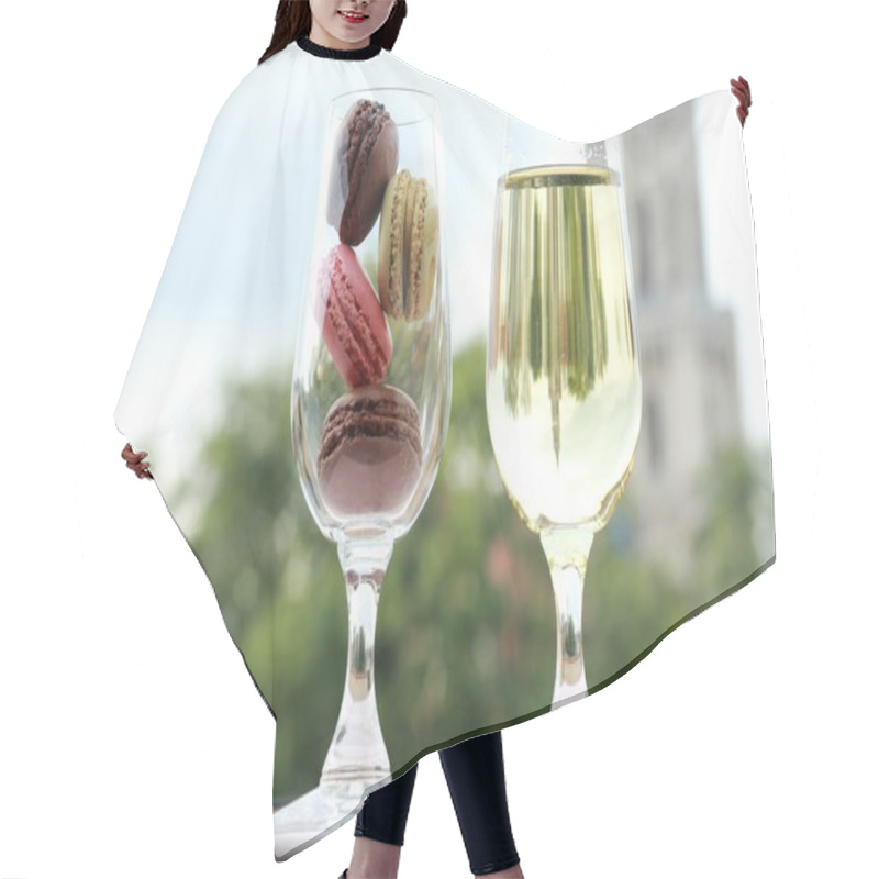 Personality  Two Glasses Of French Macarons And White Wine Hair Cutting Cape