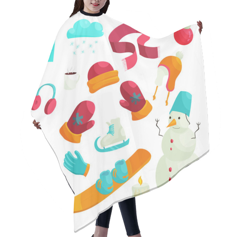 Personality  Winter Icons Set In Flat Style Hair Cutting Cape