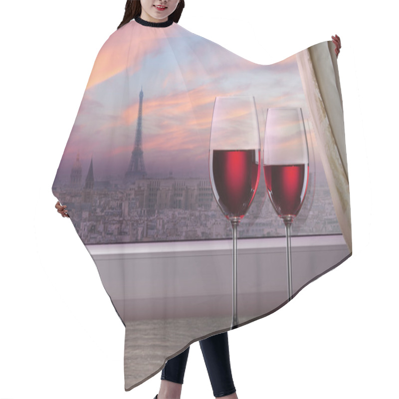 Personality  View Of Paris And Eiffel Tower On Sunset From Window With Two Gl Hair Cutting Cape