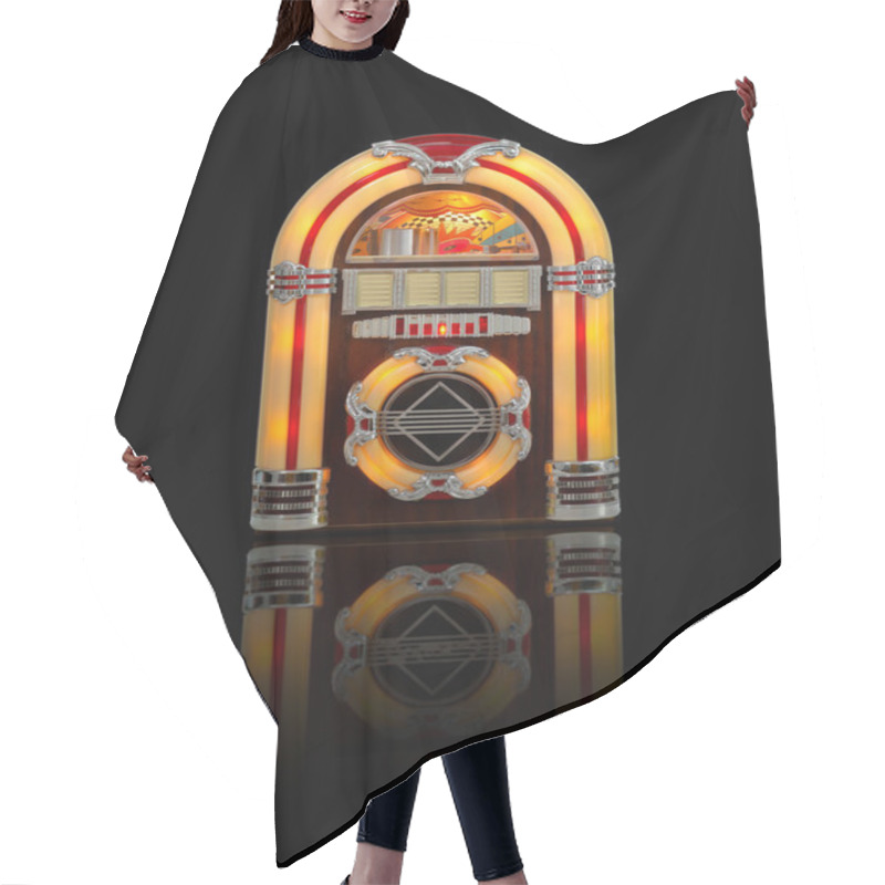 Personality  Old Jukebox Radio Isolated On Black Hair Cutting Cape