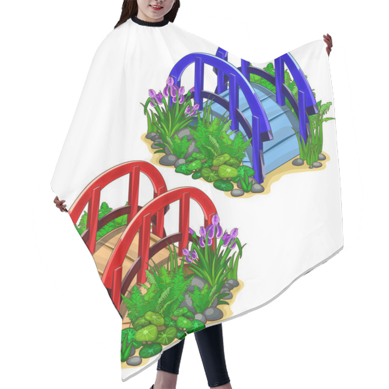 Personality  Vector Red And Blue Decorative Bridges With Plants Hair Cutting Cape