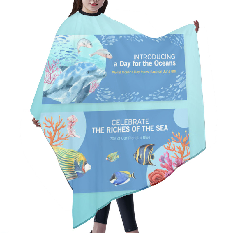 Personality  Stylish Ocean Day Template Design With Text, Vector Illustration Hair Cutting Cape