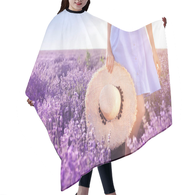 Personality  Young Woman With Hat In Lavender Field On Summer Day, Closeup Hair Cutting Cape