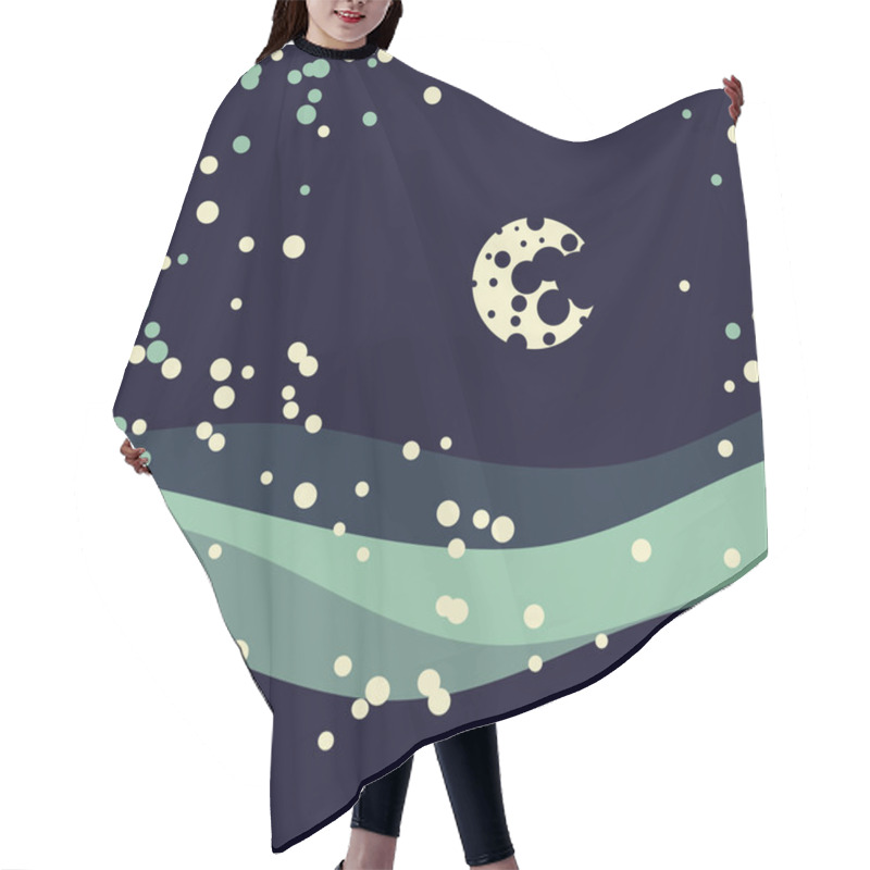 Personality  Wintry Landscape With Night Sky And Moon. Hair Cutting Cape