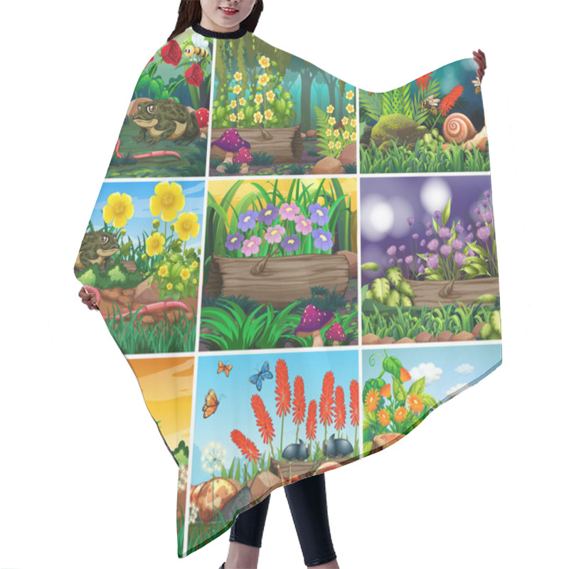 Personality  Set Of Background Scene With Nature Theme Hair Cutting Cape