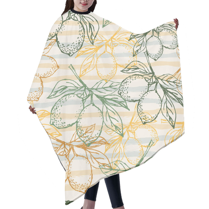 Personality  Tropical Fruit Pattern. Lemons With Leaves On A Striped Backgrou Hair Cutting Cape