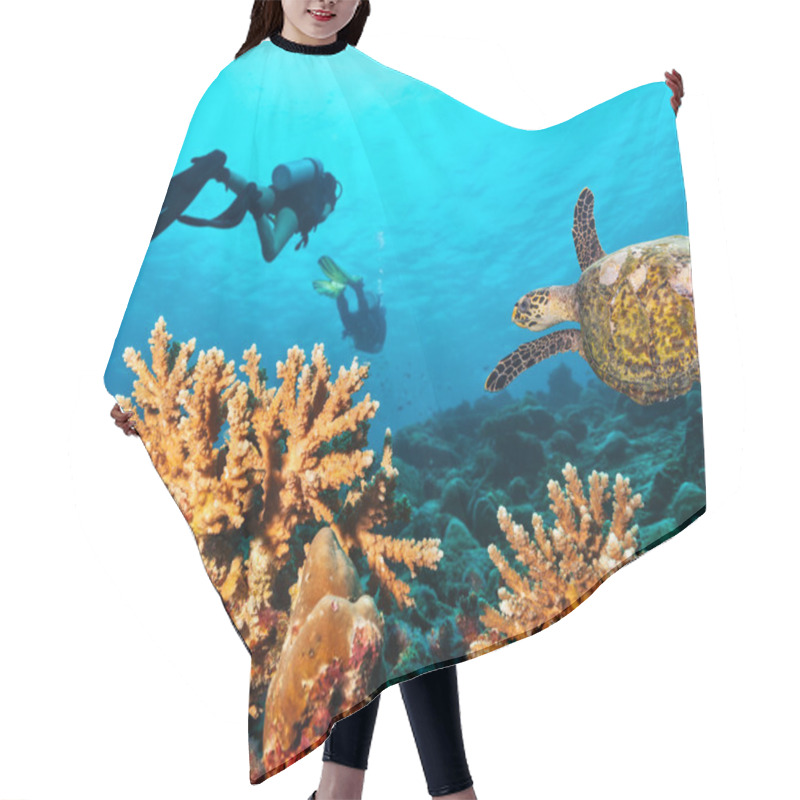 Personality  Scuba Divers Explore A Coral Reef Hair Cutting Cape