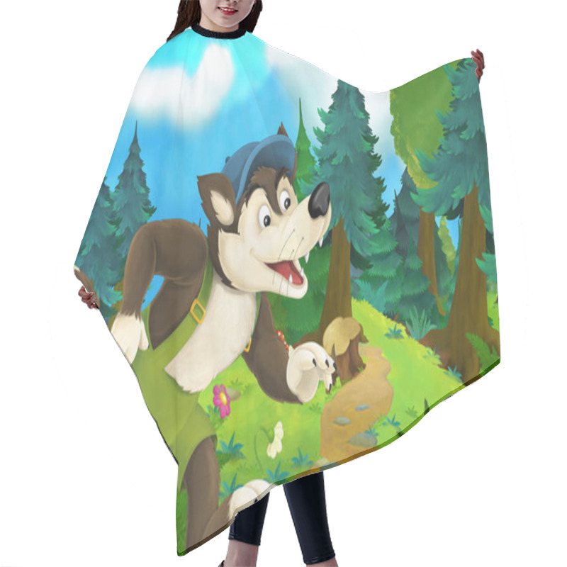 Personality  Cartoon Fairy Tale Scene With Wolf On The Meadow - Illustration For Children Hair Cutting Cape