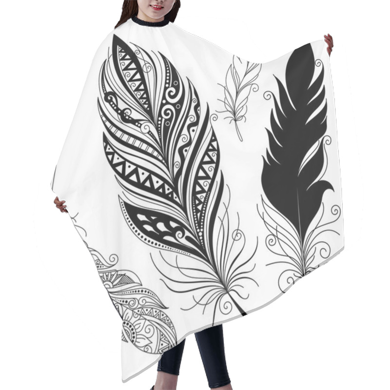 Personality  Monochrome Ornate Decorative Feather Hair Cutting Cape