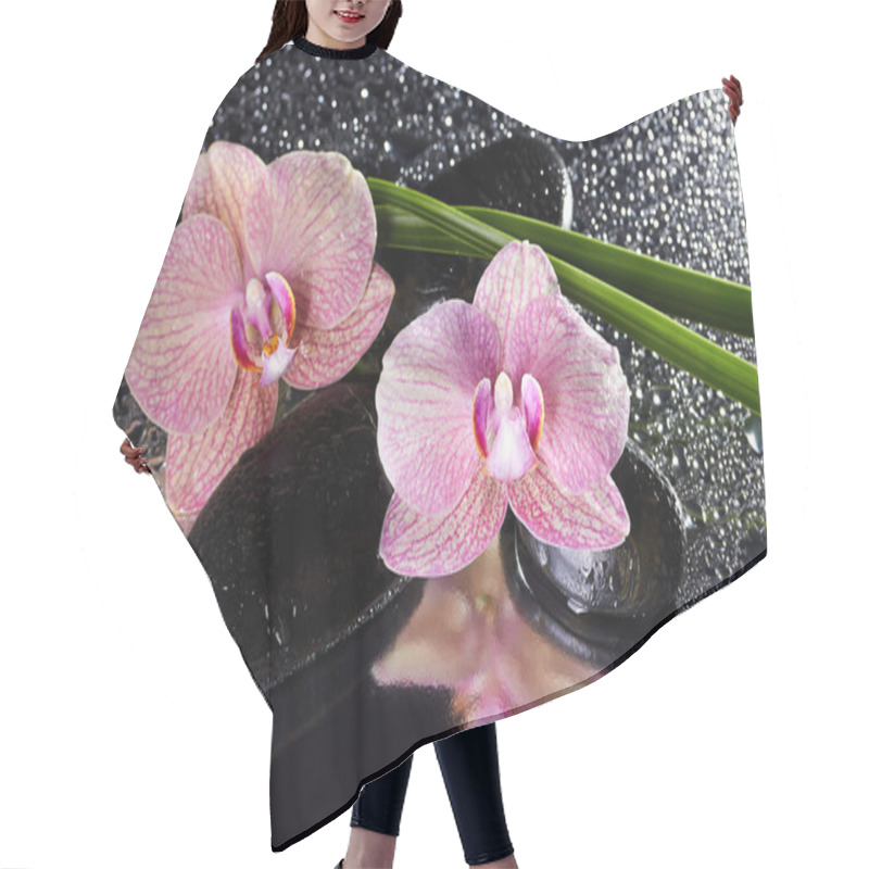 Personality  Orchids And Black Stones With Reflection  Hair Cutting Cape