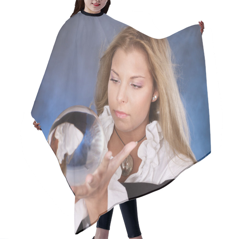 Personality  Young Woman With Crystal Ball. Hair Cutting Cape