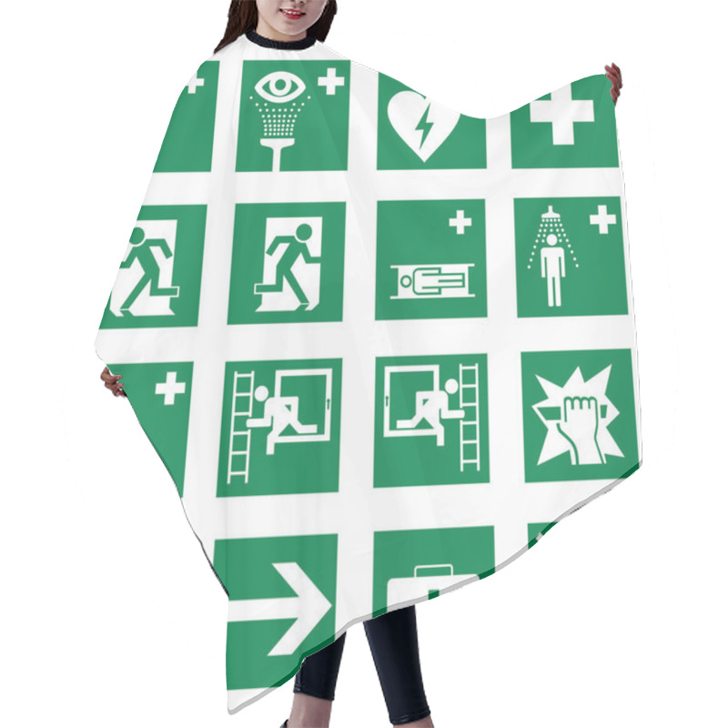 Personality  Rescue Signs Icon Exit Emergency Set Hair Cutting Cape