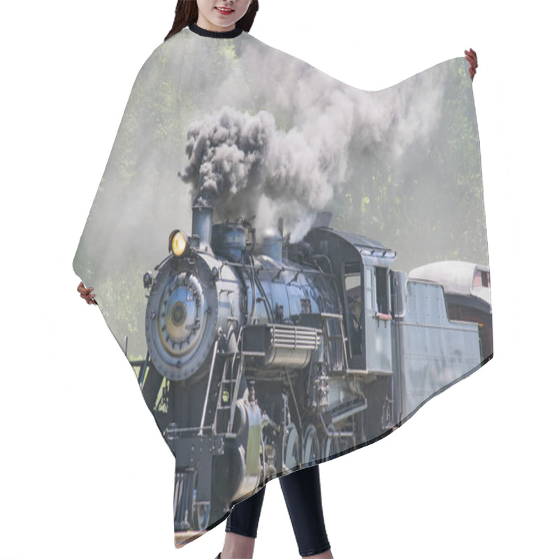 Personality  Steam Passenger Train Pulling Into Picnic Area Blowing Smoke On A Sunny Summer Day Hair Cutting Cape