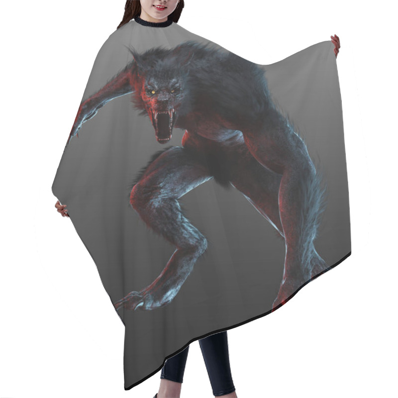 Personality  Fantasy Halloween Scary Werewolf In Threatening Pose Hair Cutting Cape